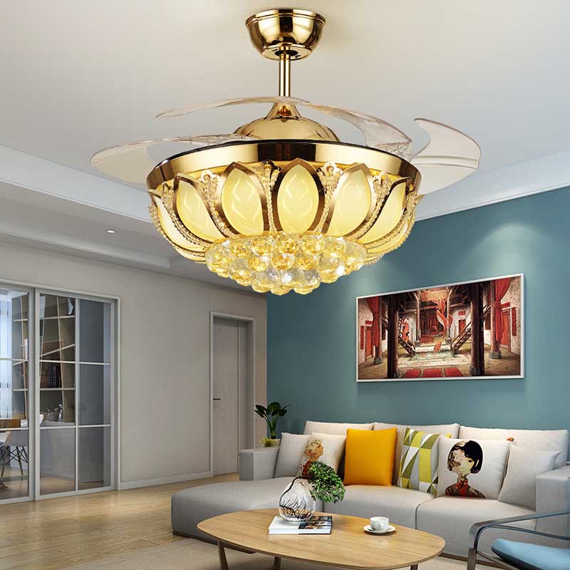 Modern invisible style fan lamp, 4 pieces of French gold ABS plastic fan blades model HJ077