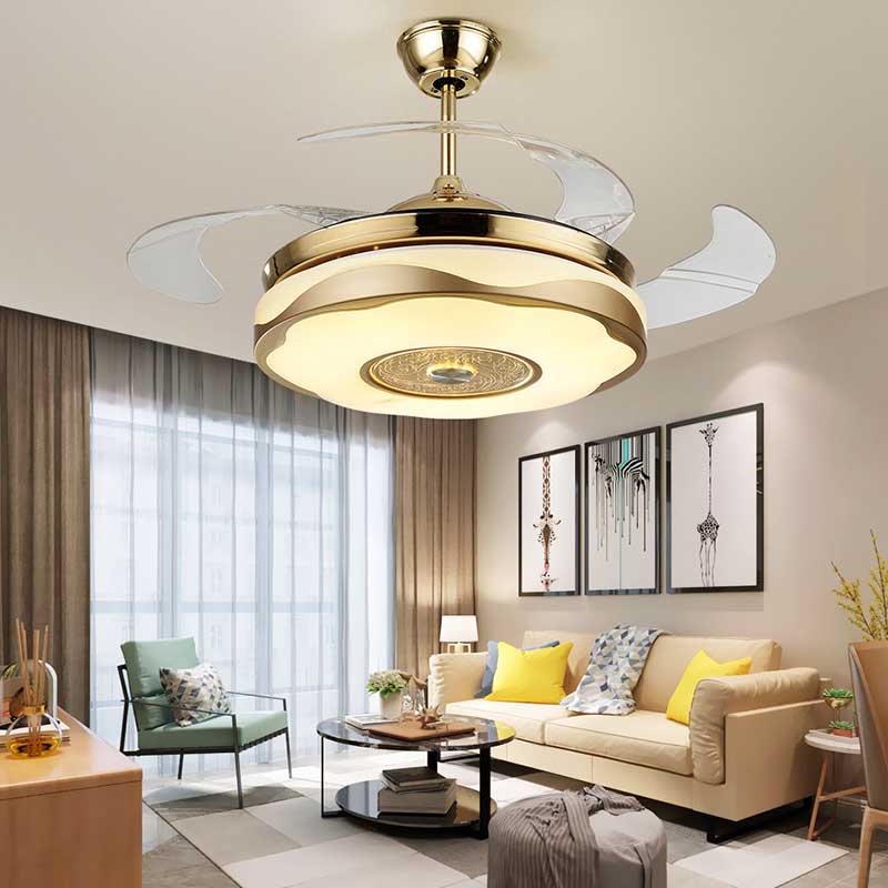 Modern invisible style fan lamp, 4 pieces of French gold ABS plastic fan blades model HJ9108