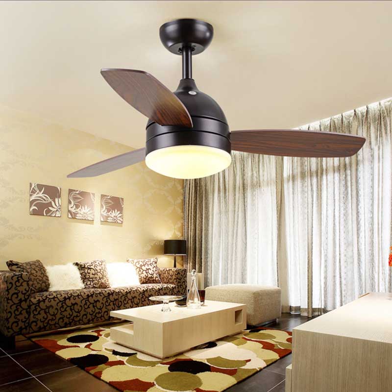 American Traditional style fan lamp，3 pieces of black wooden fan blades LED light source model HJ621