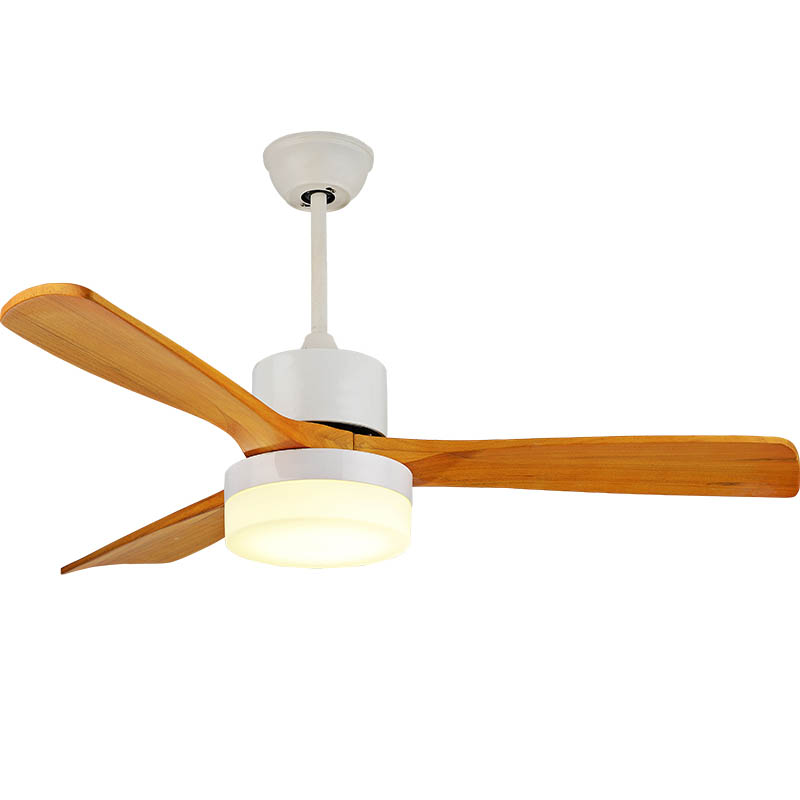 Nordic Traditional style fan lamp, 3 pieces of white wooden fan blades LED light source model HJ042