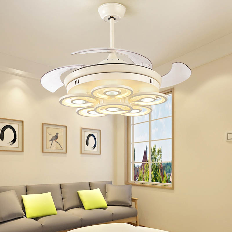 Modern invisible style fan lamp, 4 pieces of white ABS plastic fan blades model HJ3297
