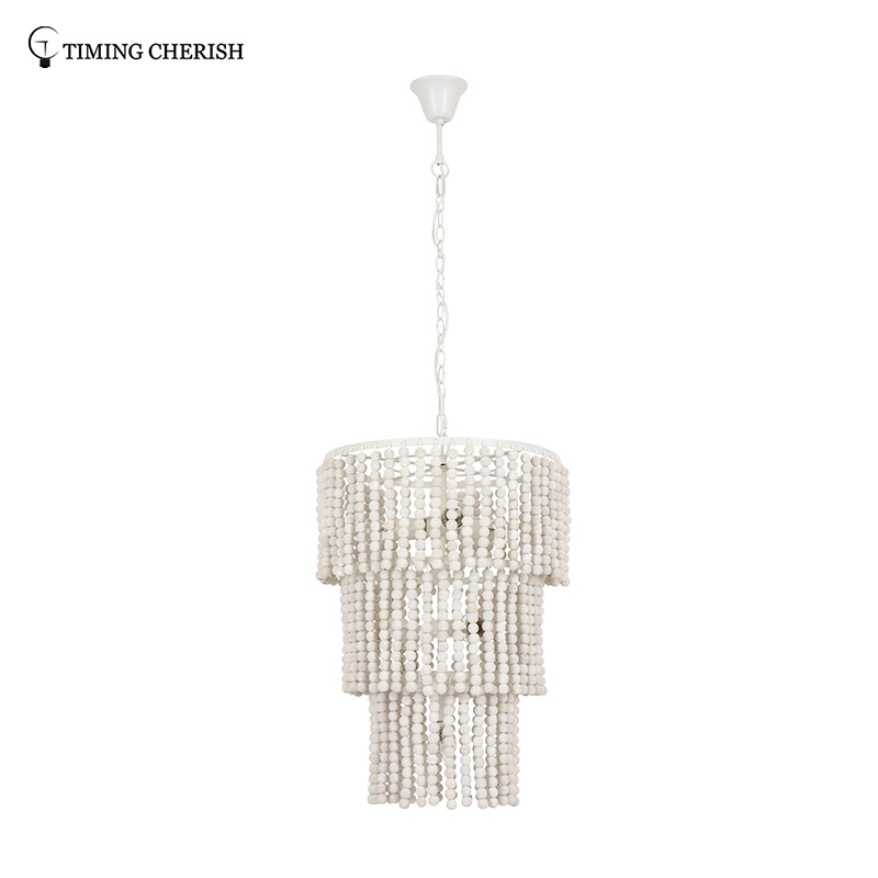 Baikal D450MM 6 Light 3-Tier Wood Beads Pendant Chandelier in Black / White Wash