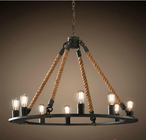 Creative Bamboo Vintage Lighting Hemp Rope Handmade Hanging Iron Fitting Pendant Light E27 Led Resta