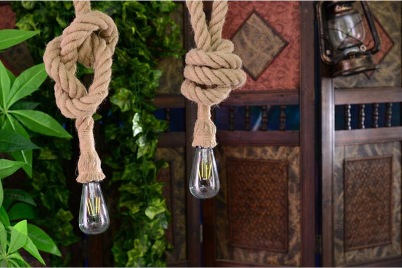 Vintage Lighting Hemp Rope Handmade Hanging Iron Fitting Pendant Light E27 Led Restaurant Chandelier