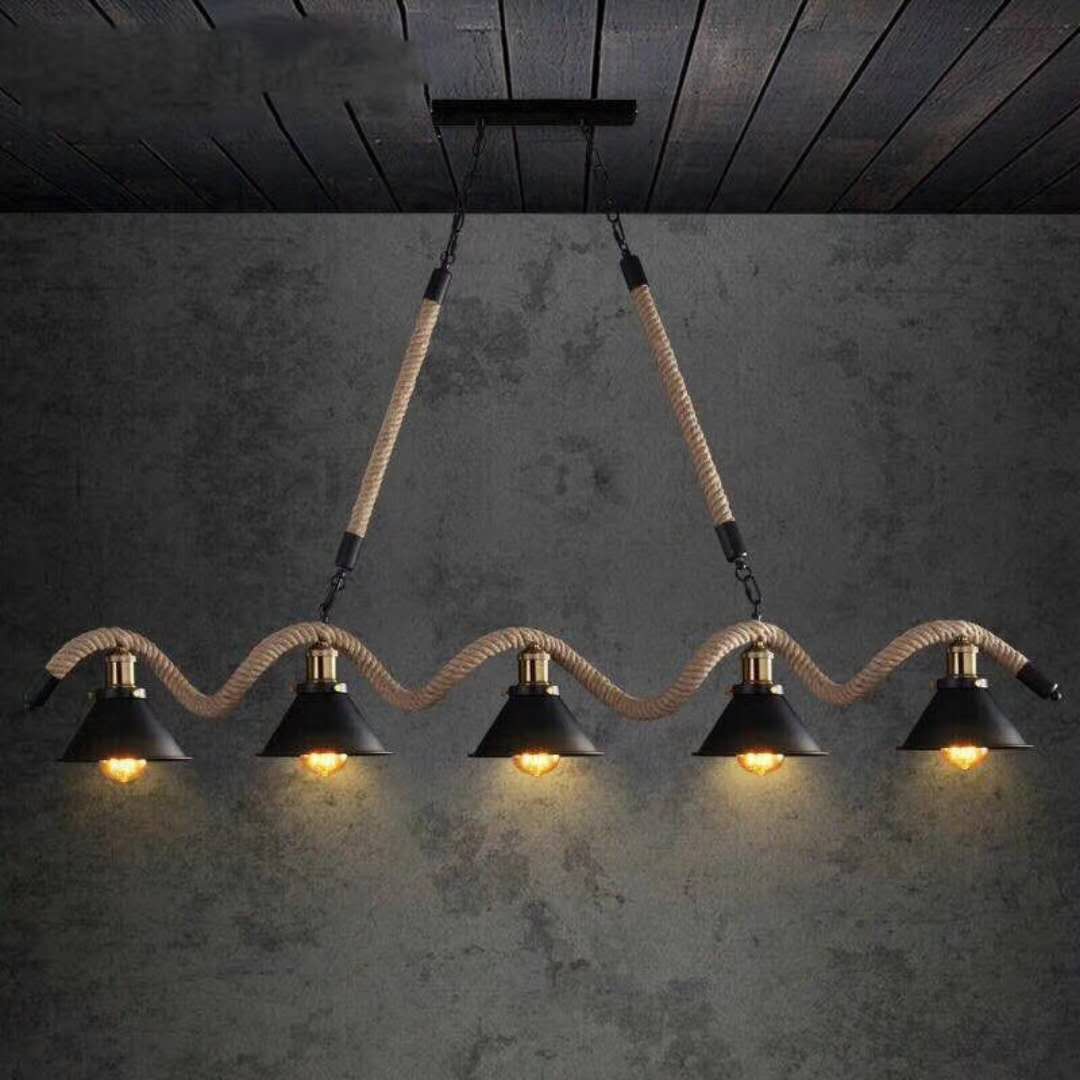 Vintage Lighting Hemp Rope Handmade Hanging Iron Fitting Pendant Light E27 Led Restaurant Chandelier