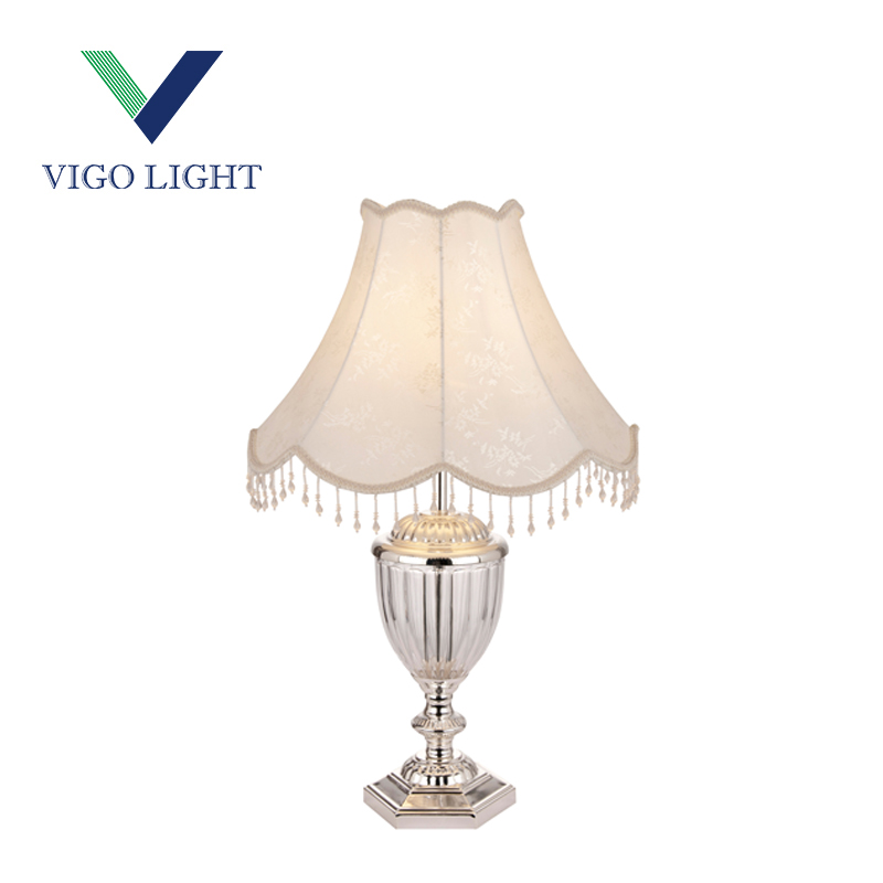 Silver crystal glass table lamp with fabric shade