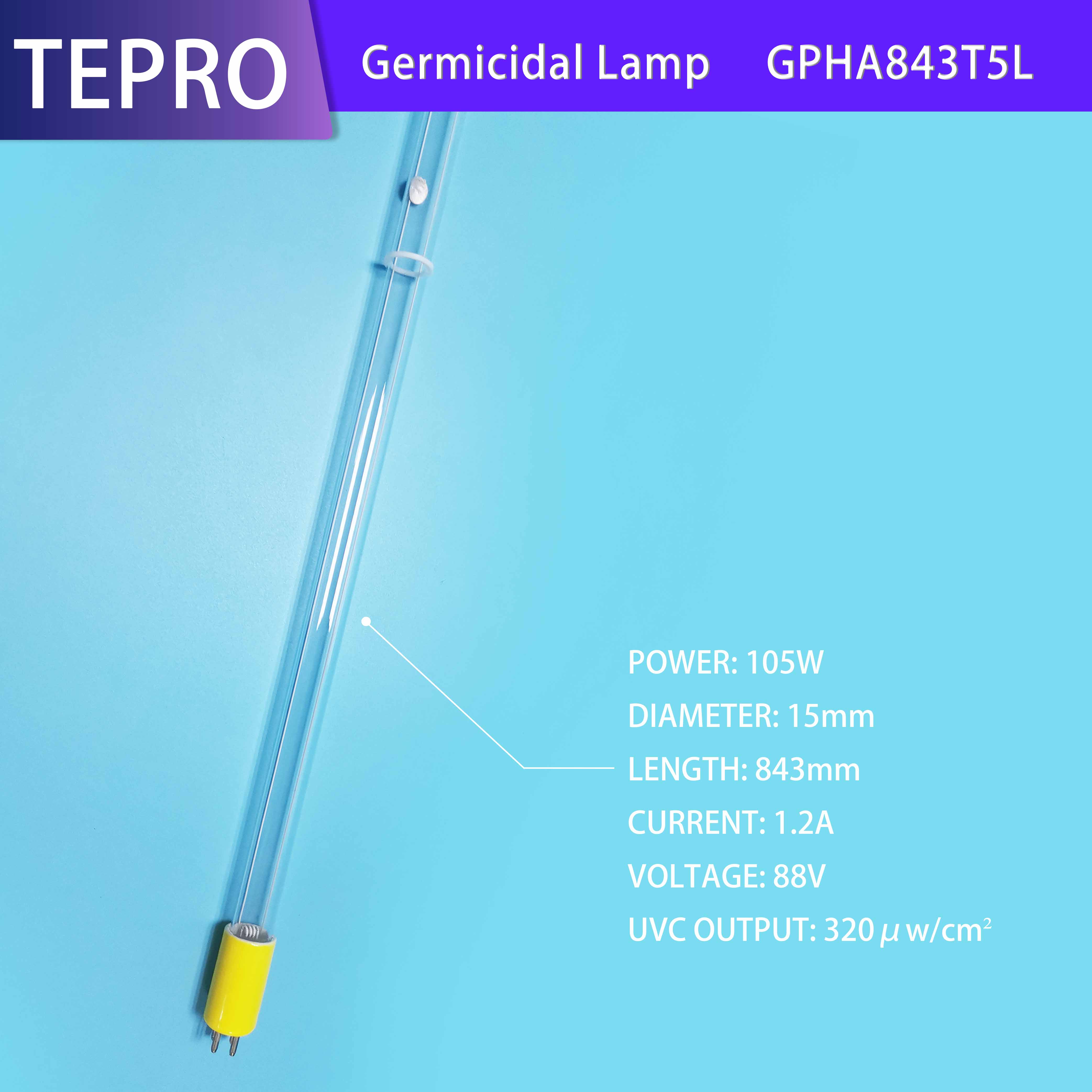 105W 1.8A T5 253.7nm UV Amalgam Lamp GPHA843T5L