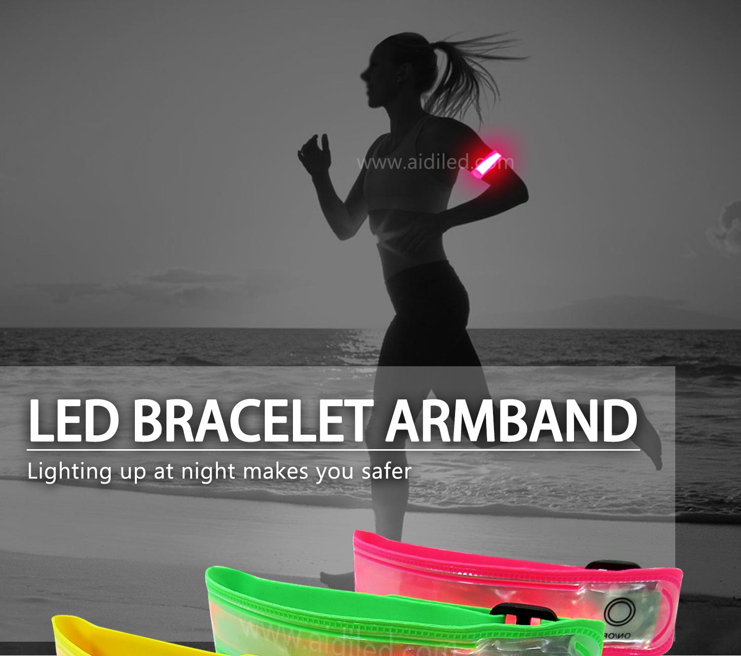 AIDI-Find Reflective Armbands Led Light Up Arm Leg Band For Sport