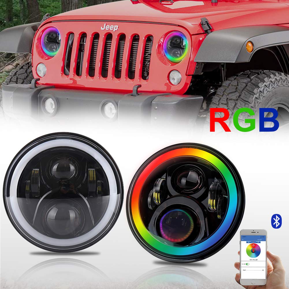 2019 Jeep Wrangler Headlights Factory 7 inch RGB Halo Rotating Music Function