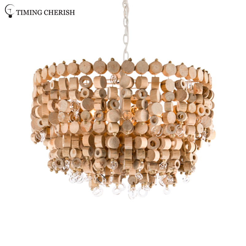 Exclusive Octave 5 Light Handmade 2-Tier Wood Chip Modern Pendant Lamp in Wood Natural