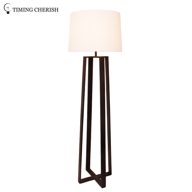 Bracknell 1 Light H1680MM Classic Wood Floor Lamp in Natural / Black with White Linen Shade