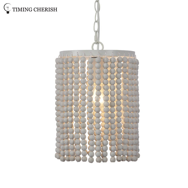 Baikal 1 Light Small Wood Bead Hanging Ceiling Light Fixture in Natural / White Wash / French Grey /