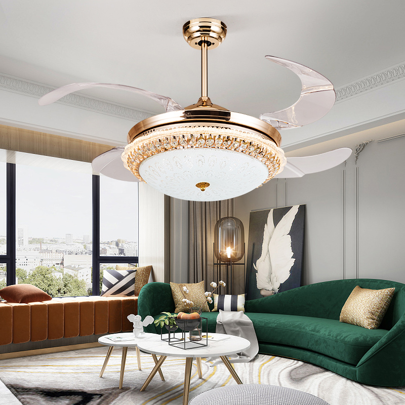 Modern invisible style fan lamp, 4 pieces of French gold ABS plastic fan blades model HJ063