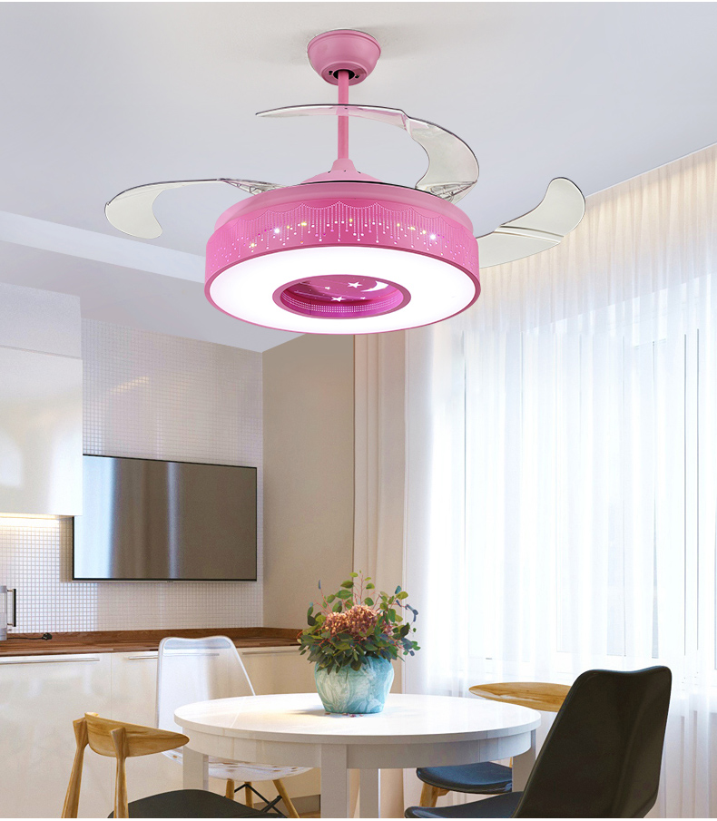 Modern invisible style fan lamp, 4 pieces of pink ABS plastic fan blades model HJ3039