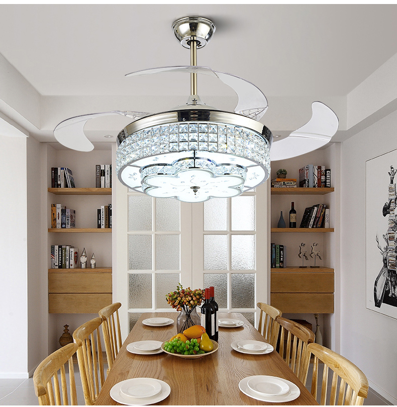 Modern invisible style fan lamp, 4 pieces of silver white ABS plastic fan blades model HJ9037